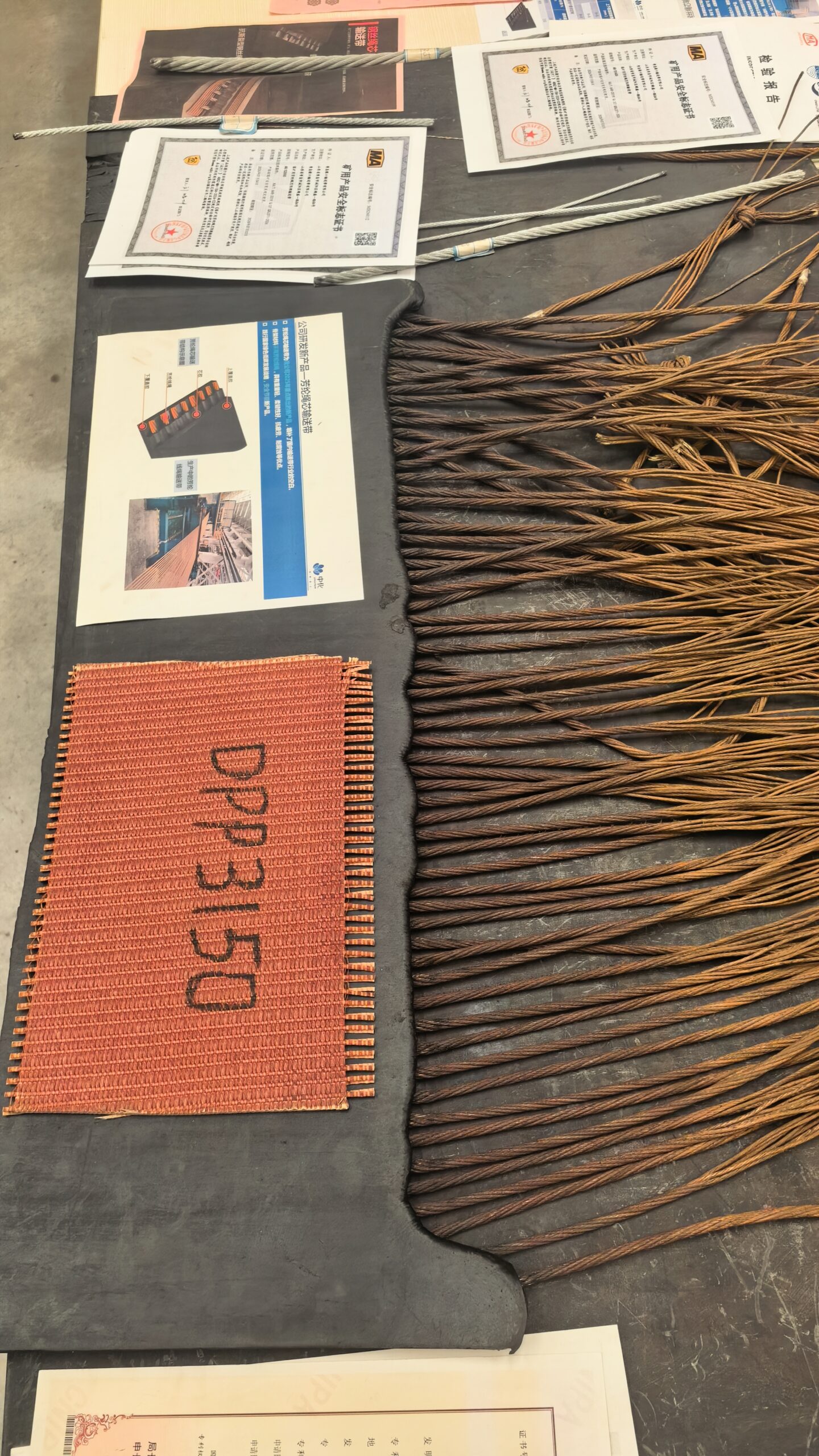 Flame-resistant fabric conveyor belt sample